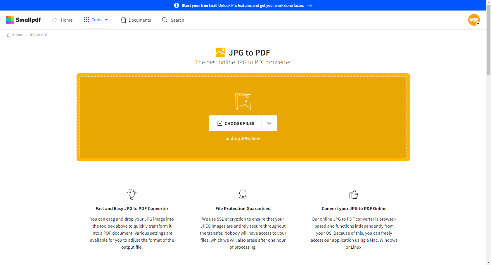 convert jpg to pdf with smallpdf